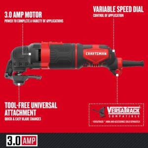 CRAFTSMAN Oscillating Tool, 3-Amp, Includes Universal Tool-free Accessory System, Blades, Sandpaper and Tool Bag, Corded (CMEW401)