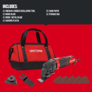 CRAFTSMAN Oscillating Tool, 3-Amp, Includes Universal Tool-free Accessory System, Blades, Sandpaper and Tool Bag, Corded (CMEW401)