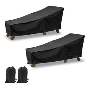 agoobo 2 pack patio chaise lounge cover, waterproof and uv protection durable outdoor back patio lounge chair cover, furniturestack-able chairs cover with storage bag, black