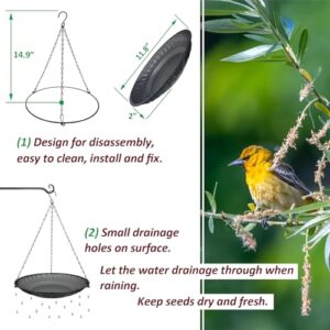 CQAIRIOU Premium Hanging Bird Feeder Tray,Size 11.8” Large Platform Bird Feeder Stainless Steel Mesh Tray,Wild Bird Feeder for Outside Hanging Seed Platform