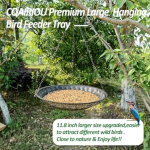 CQAIRIOU Premium Hanging Bird Feeder Tray,Size 11.8” Large Platform Bird Feeder Stainless Steel Mesh Tray,Wild Bird Feeder for Outside Hanging Seed Platform