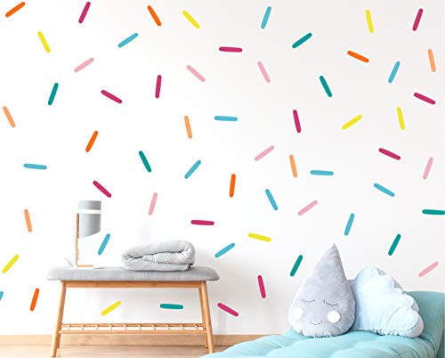 Confetti Sprinkles Wall Decals (1 inch x 5 inch confetti - 160 Decals total) Easy Peel and Stick Matte Finish Removable Decals Safe on Painted Walls (Bright)