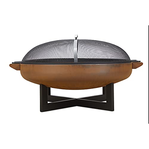 Real Flame La Porte 37" Round Wood Burning Fire Pit for Outdoors, Rust with Spark Screen, Poker and Log Grate - Steel Wood Burning Fire Bowl - Durable Outdoor Fire Pit