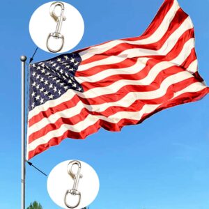 RUSON 50 Feet 5/16 Inch Wire Center Flag Pole Rope and Clips Kit, White Braided Polyester Halyard Steel Center Flag Rope with 2 Pcs 3.5" Flag Swivel Snap Hooks