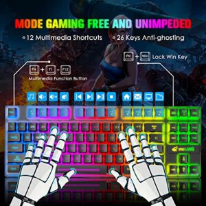 Wireless Gaming Keyboard and Mouse Combo,Rainbow Backlit Rechargeable 3800mAh Battery,87 Keys Mechanical Feel Ergonomic Waterproof Keyboard,RGB Gaming Mute Mouse and Mousepad for PC Gamers (Black)