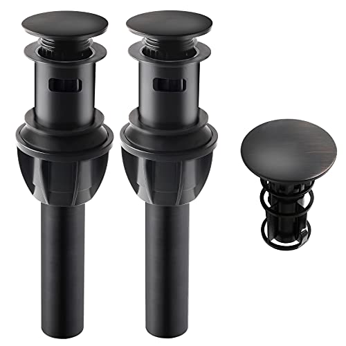 iFealClear 2 Pack Pop Up Bathroom Sink Drain Stopper with Overflow, Push and Seal Drain Stopper for Faucet Vessel, Anti-Explosion & Anti-Clogging pop up Plunger Sink Drain Assembly, Oil Rubbed Bronze