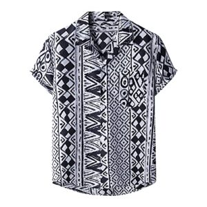 men's casual summer print buttons down short sleeves o-neck loose beach shirts blouse tops(f, xl)