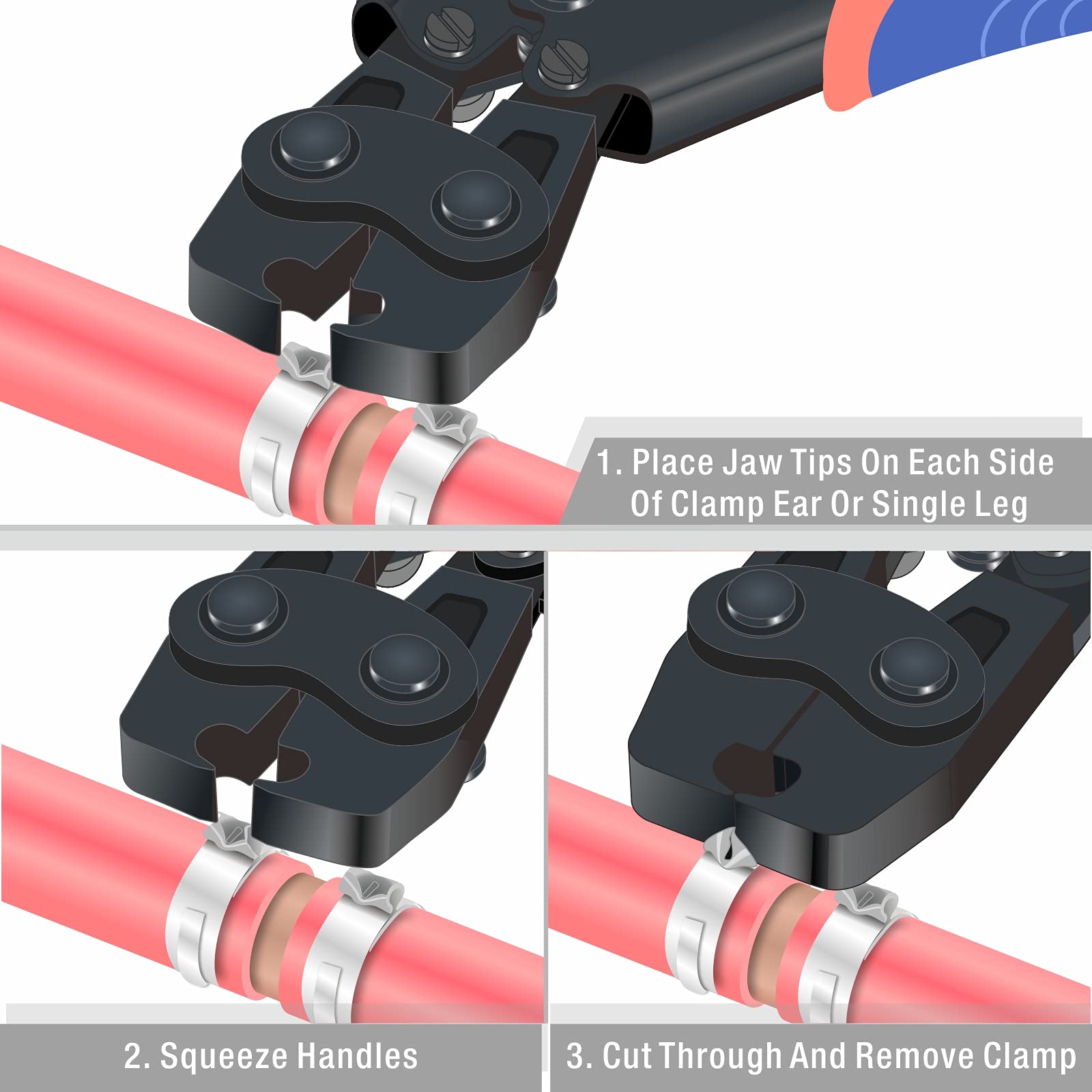 iCrimp ICP-PC01 PEX Cinch Clamp Removal Tool for Removing 3/8-in, 1/2-in, 3/4-in, 1-in ASTM F2098 Stainless Steel Pinch Clamps and up to 13mm Wide Ear Clamps, Hand Clamp Cutter