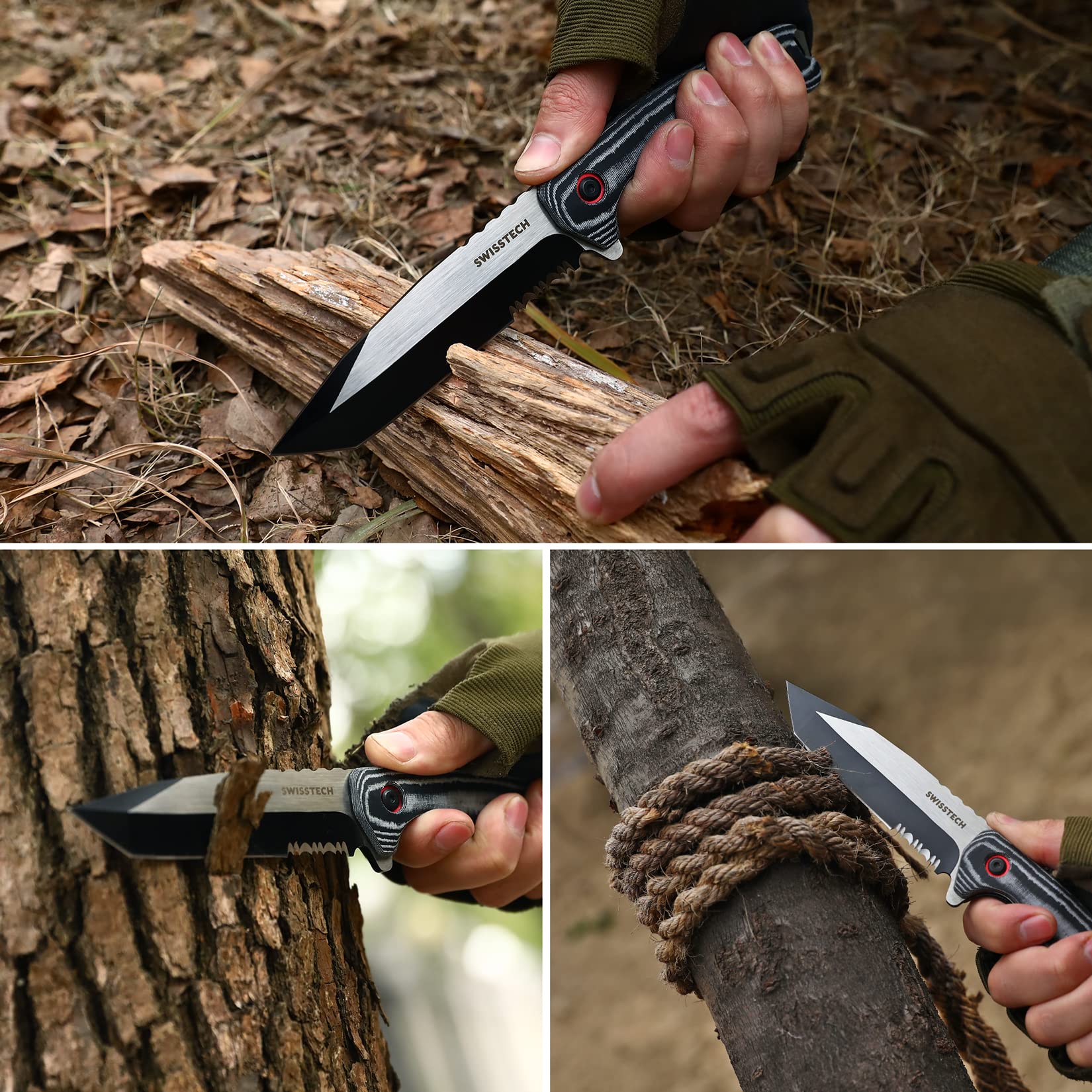 Swiss+Tech 4-1/2" Fixed Blade Knife, Full Tang Knife, Durable Blade&Sheath, Perfect for Camping, Outdoor and Bush Craft