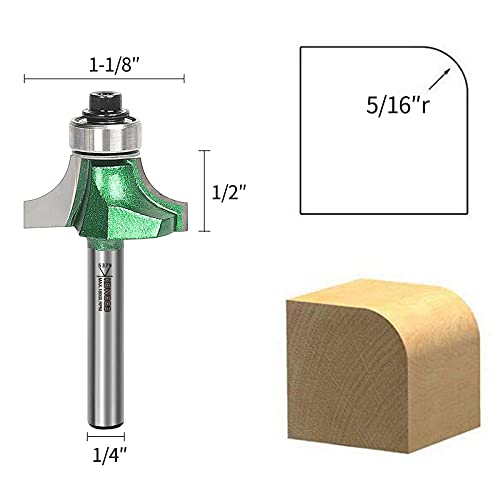 KOWOOD Pro Roundover Bit Set 4 Pcs, 1/4 Inch Shank Router Bit Set, R:1/8", 3/16", 1/4", 5/16"，Designed for Woodworking Enthusiasts