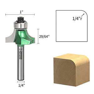 KOWOOD Pro Roundover Bit Set 4 Pcs, 1/4 Inch Shank Router Bit Set, R:1/8", 3/16", 1/4", 5/16"，Designed for Woodworking Enthusiasts