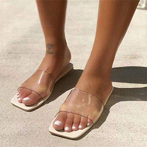 Sdeycui Women's Casual Flip Flops Flat-Bottomed Comfortable Square Sandals and Slippers(Transparent, 6)