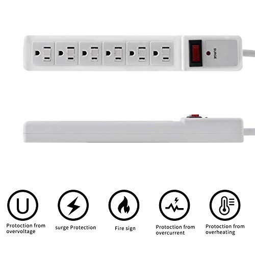Firmyuan Power Strip 6-Outlet Surge Protector, 10ft, White