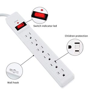 Firmyuan Power Strip 6-Outlet Surge Protector, 10ft, White