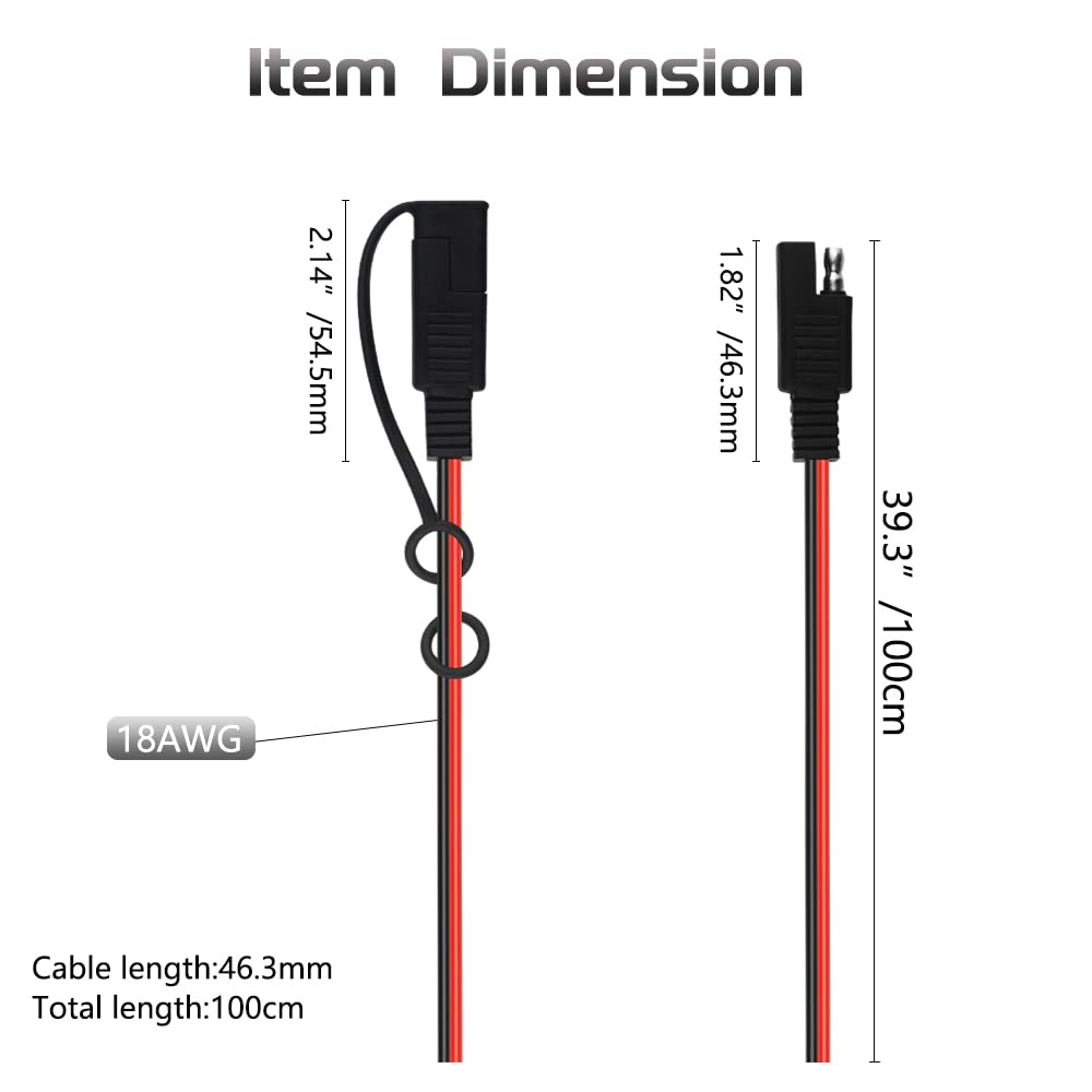 WMYCONGCONG 4 PCS SAE to SAE Extension Cable Quick Disconnect Wire Harness SAE Connector 3.28 Feet, 18 Gauge (3.28Ft)