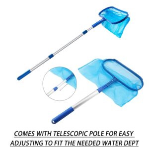 Ahn'Qiraj Pool Skimmer Net with Pole, Pool Net Fine Mesh with Telescopic Pole Leaf Skimmer Mesh (Dark Blue)