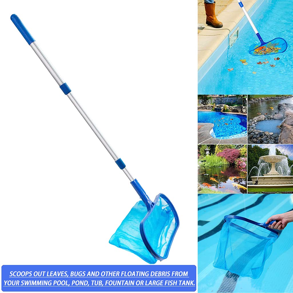 Ahn'Qiraj Pool Skimmer Net with Pole, Pool Net Fine Mesh with Telescopic Pole Leaf Skimmer Mesh (Dark Blue)