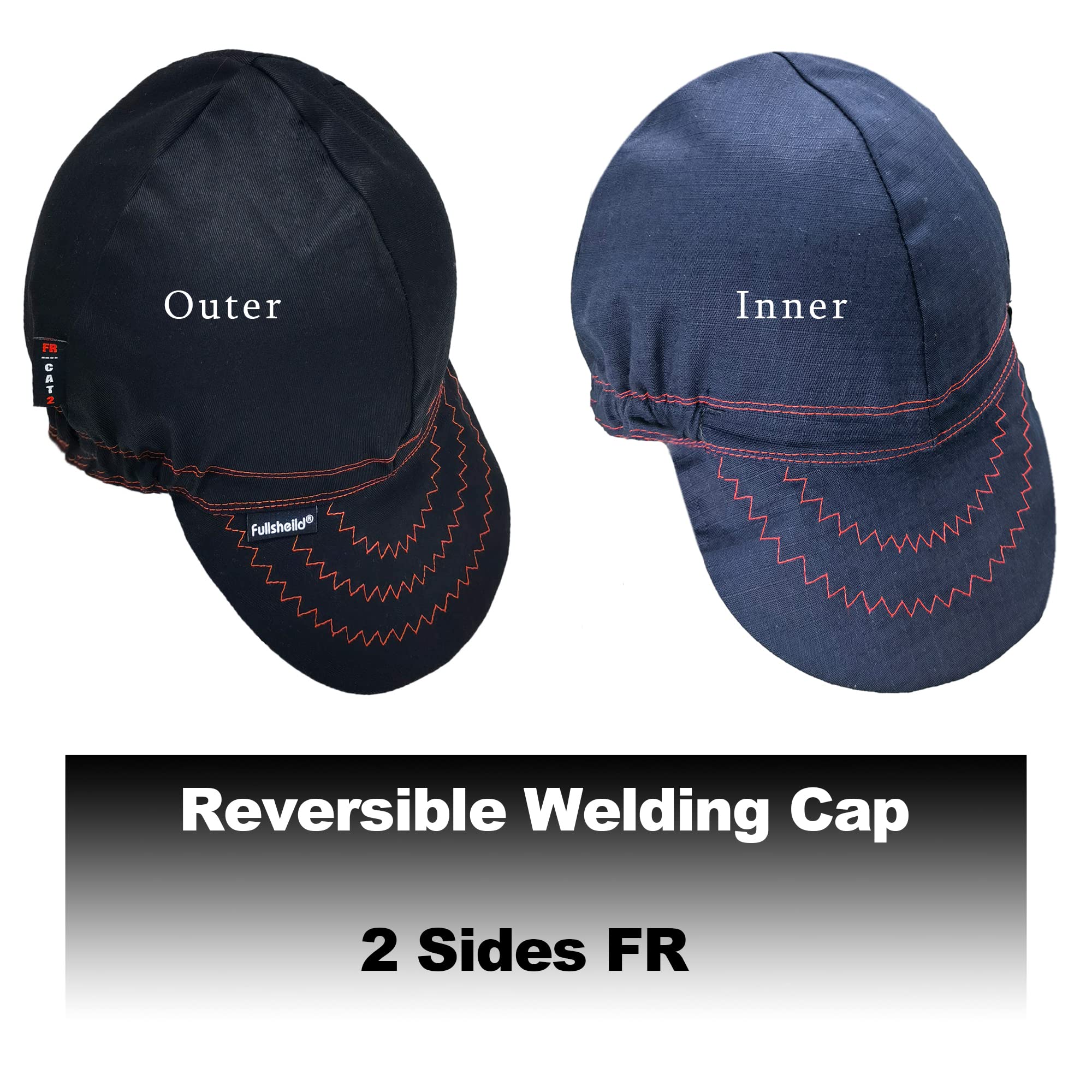 Fullsheild FR Welding Cap HRC2 Flame Resistant 2-ply Cotton Reversible Welder Hat Hood USA Standard Short Crown Black