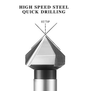 HUAZHICHUN Countersink Drill Bit Set 6 pcs High Speed Steel 3 Flute 85 Degree Steel Counter Sink for Wood and Metal in Sizes 1/2",1/3",1/4",2/3",2/5",4/5" Set