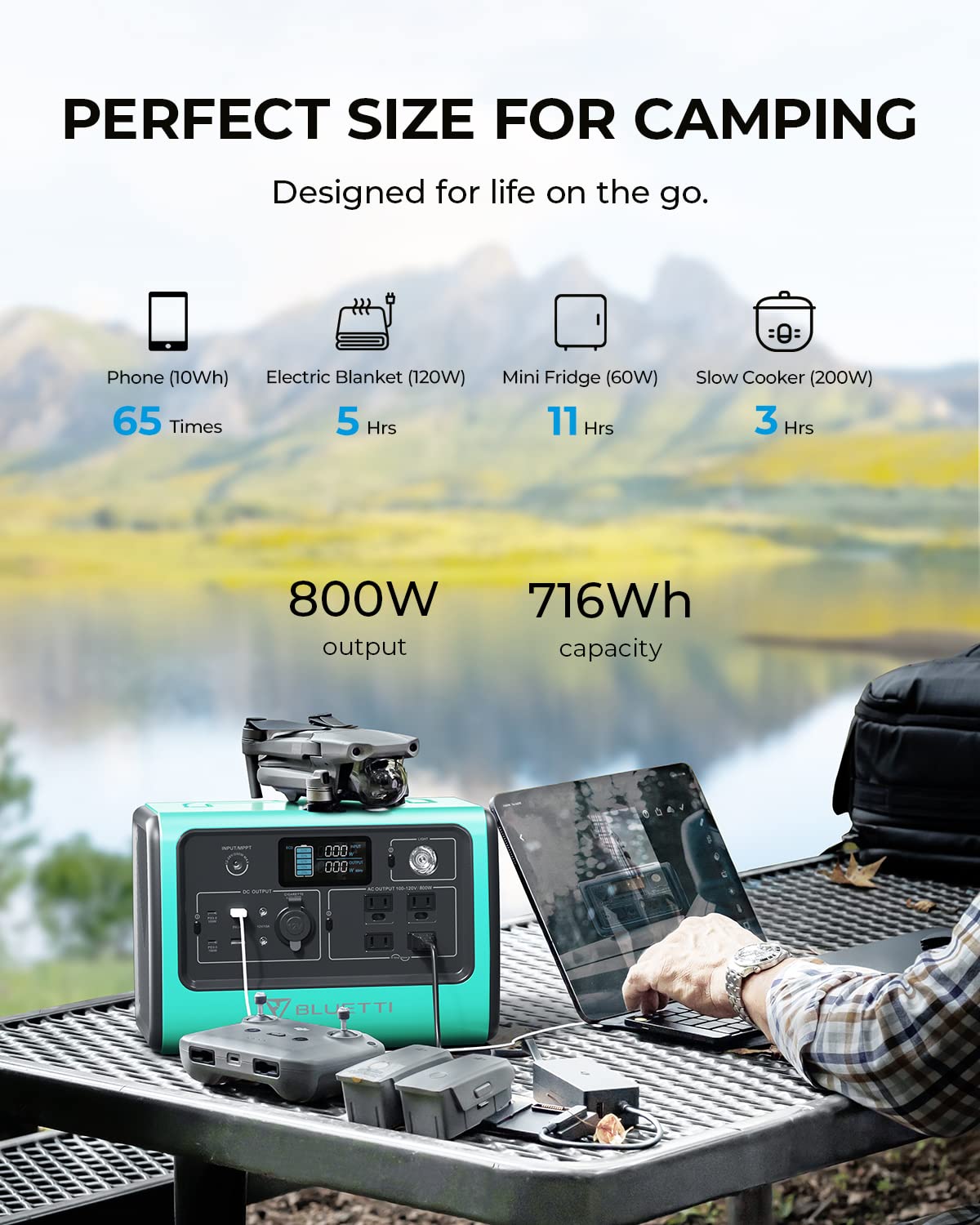 BLUETTI Portable Power Station EB70S, 716Wh LiFePO4 Battery Backup w/ 4 800W AC Outlets (1,400W Peak), 100W Type-C, Solar Generator for Road Trip, Power Outage (Solar Panel Optional) NOTE: BLACK