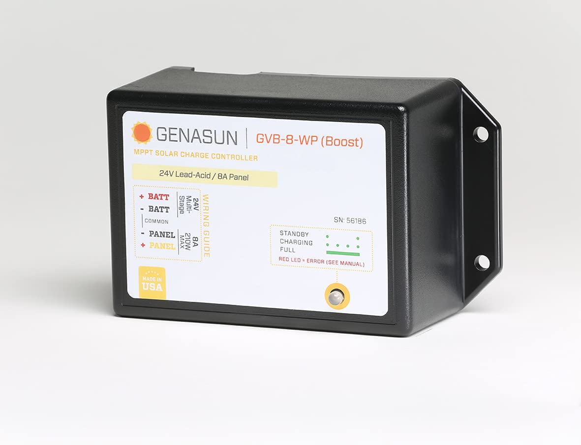 Genasun GVB-8-Pb-24V-WP, 8A (Input) Waterproof Voltage Boosting MPPT Solar Charge Controller for 24V Lead-Acid Batteries