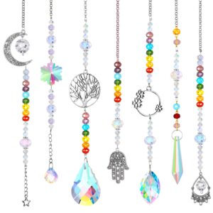 7 pieces sun catcher crystals colorful hanging prism suncatcher window ornament beads chain sphere chandelier pendants for home wedding gifts decoration (fresh)