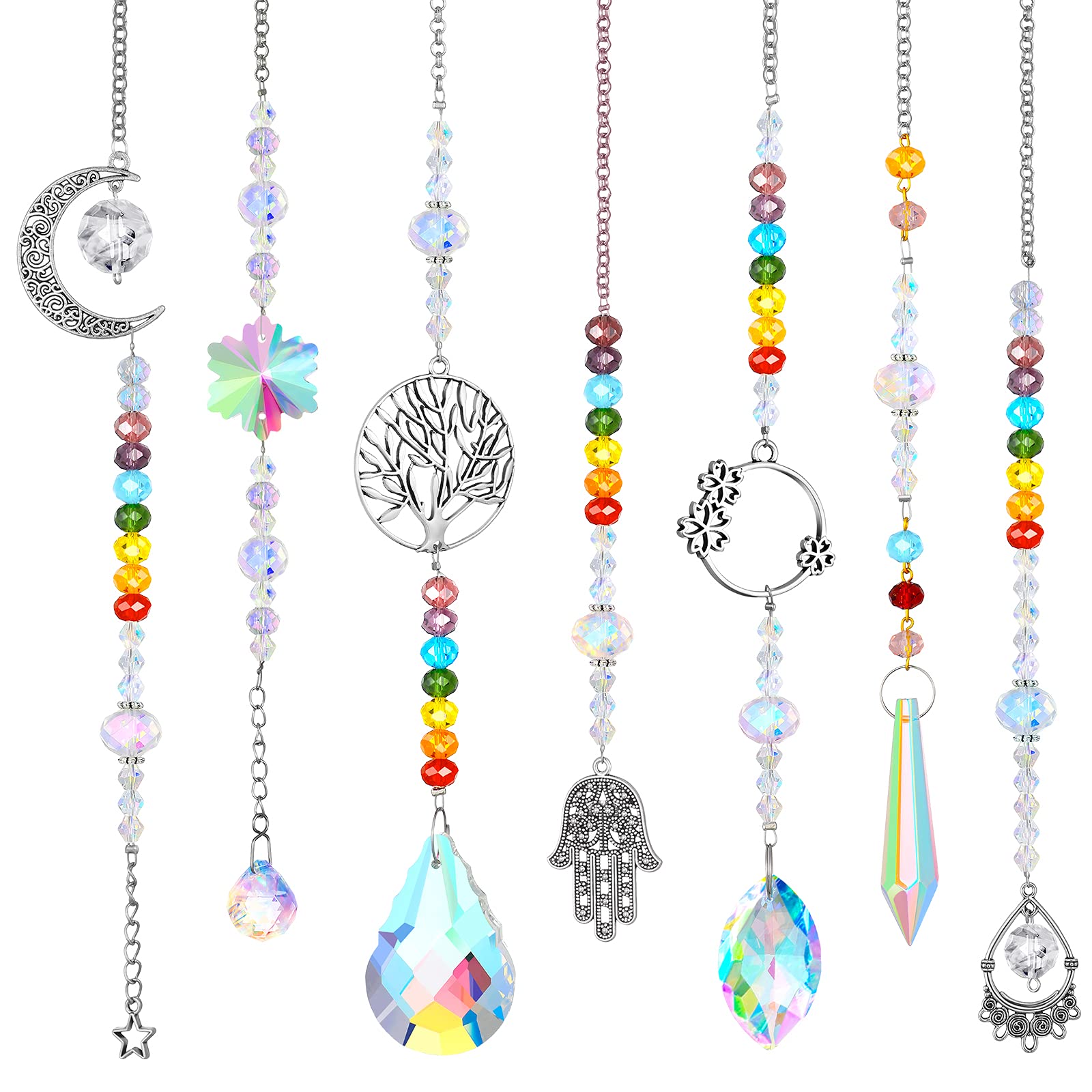 7 Pieces Sun Catcher Crystals Colorful Hanging Prism Suncatcher Window Ornament Beads Chain Sphere Chandelier Pendants for Home Wedding Gifts Decoration (Fresh)