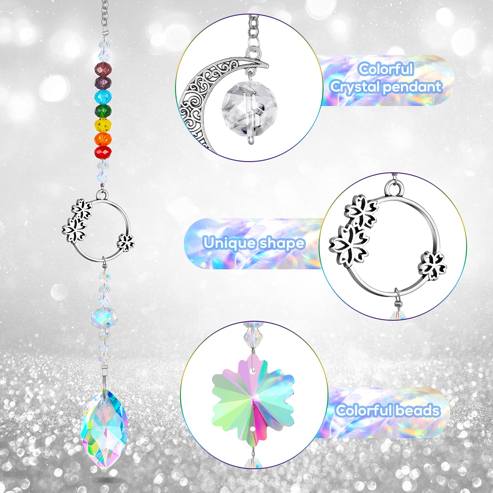 7 Pieces Sun Catcher Crystals Colorful Hanging Prism Suncatcher Window Ornament Beads Chain Sphere Chandelier Pendants for Home Wedding Gifts Decoration (Fresh)