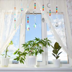 7 Pieces Sun Catcher Crystals Colorful Hanging Prism Suncatcher Window Ornament Beads Chain Sphere Chandelier Pendants for Home Wedding Gifts Decoration (Fresh)