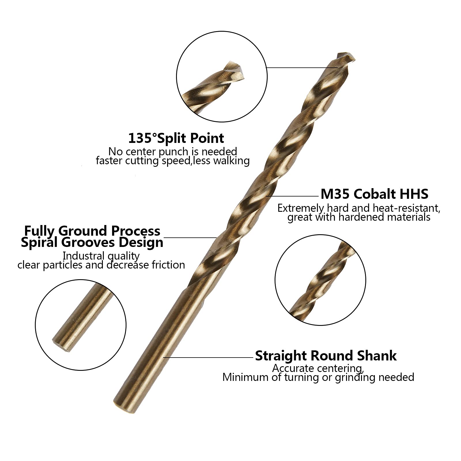 Cobalt Drill Bits for Metal and Steel - 13 Piece Set in SAE Sizes (1/16" - 1/4") M35 Fully Grounded 5% Cobalt - Plastic Storage Case Included