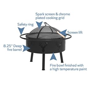 Blue Sky Outdoor Living WBFB29-MD 29” Round Barrel Wood Fire Pit with Steel Ring