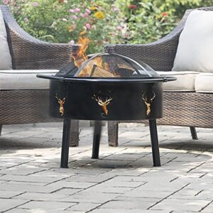 Blue Sky Outdoor Living WBFB29-MD 29” Round Barrel Wood Fire Pit with Steel Ring