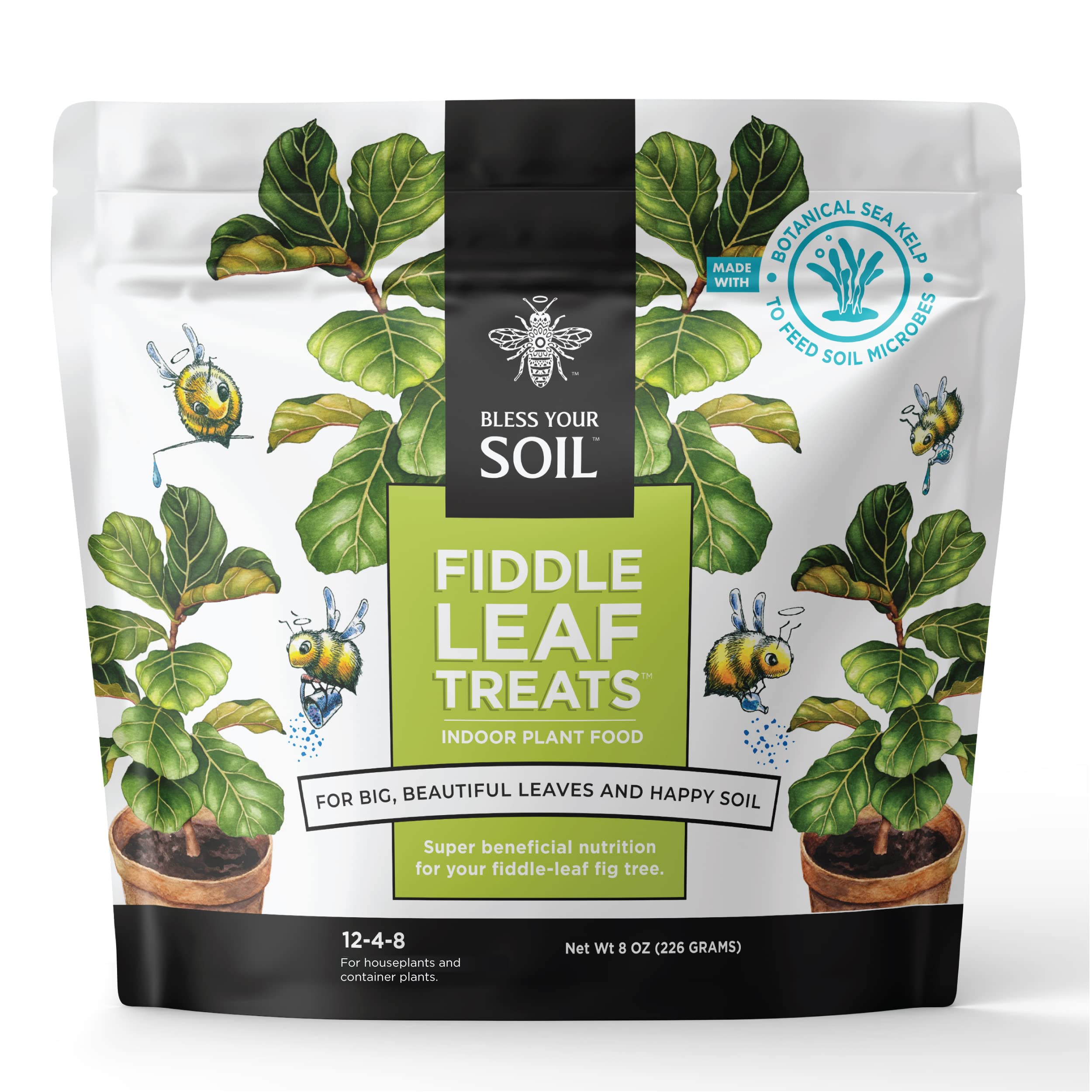 Fiddle Leaf Treats : Plant Food for Fiddle Leaf Fig Fertilizer for Ficus | 3-1-2 Ratio + Sea Kelp | 4X More Active | Instant Feed