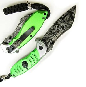 new new! z-hunter green grey razor style spring open assisted folding pro tactical knife zombie dead survival camping outdoor knife tg-0454m by protacticalus