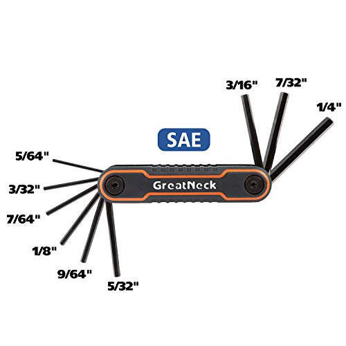 GreatNeck 74206 25 Piece Folding Star, SAE, And Metric Hex Key Set, Allen Key Set, Labeled Wrench Sizes, Adjustable, Color Coded Body for Easy Identification