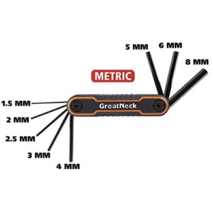 GreatNeck 74206 25 Piece Folding Star, SAE, And Metric Hex Key Set, Allen Key Set, Labeled Wrench Sizes, Adjustable, Color Coded Body for Easy Identification