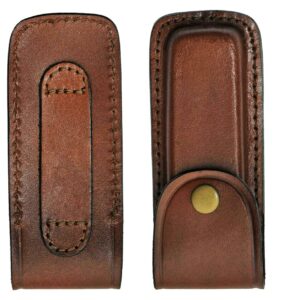 New Folding Pro Tactical Knife Sheath Brown Real Leather Snap-Button Case for 5" inch Folding Knives Survival Camping Outdoor Knife TG-0968M by ProTacticalUS