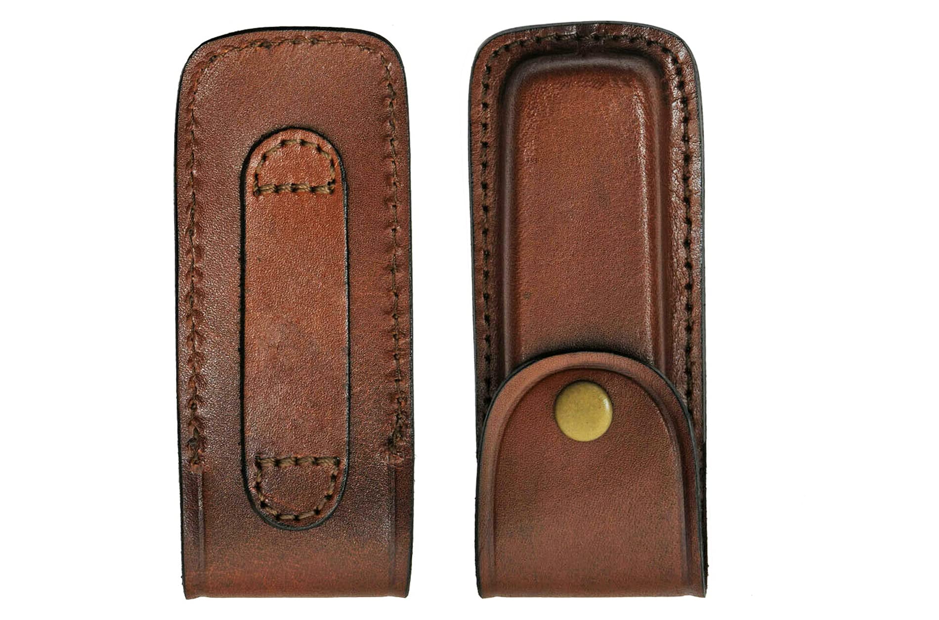 New Folding Pro Tactical Knife Sheath Brown Real Leather Snap-Button Case for 5" inch Folding Knives Survival Camping Outdoor Knife TG-0968M by ProTacticalUS