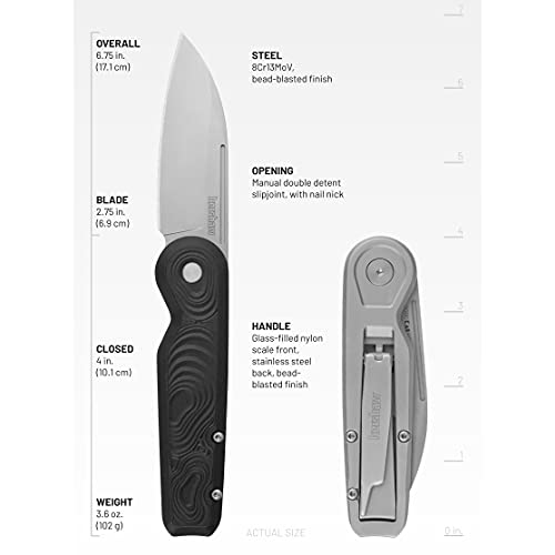 Kershaw Platform Sheepsfoot Pocket Knife, 2.75-in. Blade, Manual Nail Nick Opening, Slipjoint Lock (2090) Black