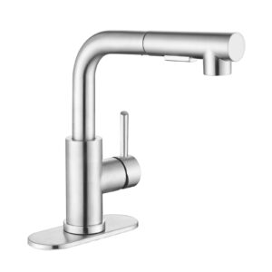 appaso bar sink faucet 8 inch, brushed nickel kitchen faucet with pull-out sprayer stainless steel, modern single handle bathroom utility faucet, pull down small faucet for rv camper outdoor restroom