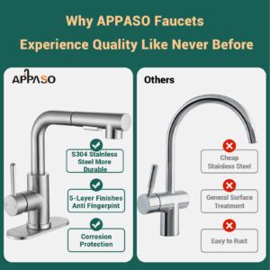 APPASO Bar Sink Faucet 8 INCH, Brushed Nickel Kitchen Faucet with Pull-Out Sprayer Stainless Steel, Modern Single Handle Bathroom Utility Faucet, Pull Down Small Faucet for RV Camper Outdoor Restroom