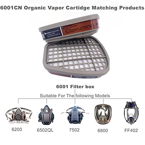 6001 Filter Cartridges for Respirator, Dust-Proof, Organic Vapor, Pollen and Chemical Cartridges, Compatible with 6200, 6800, 7502, FF402 Respirator （2 Pack)