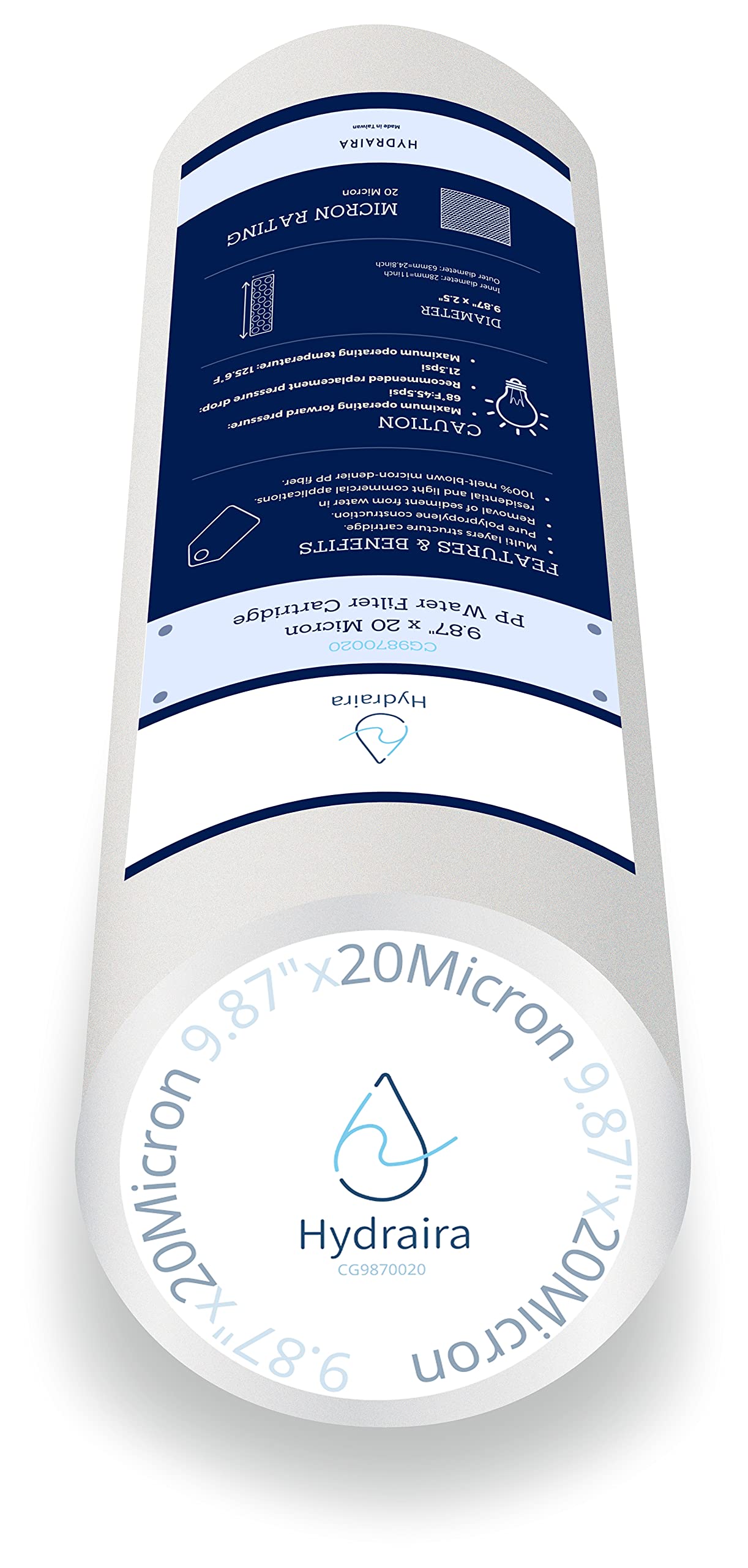 Hydraira 4-Pack 20 Micron 9.87” x 2.5” Sediment Water Filter Replacement Cartridge for Any Standard RO unit | Whole House RO System | Whole House Sediment Filtration CG9870020