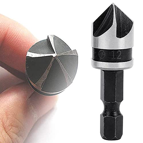 Mesee 3Pcs Countersink Chamfer Drill Bit Set, 5 Flute 90 Degree Chamfering Countersink Bits with 1/4Inch Hex Shank, 12mm 16mm 19mm