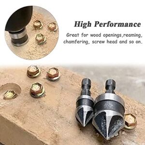 Mesee 3Pcs Countersink Chamfer Drill Bit Set, 5 Flute 90 Degree Chamfering Countersink Bits with 1/4Inch Hex Shank, 12mm 16mm 19mm