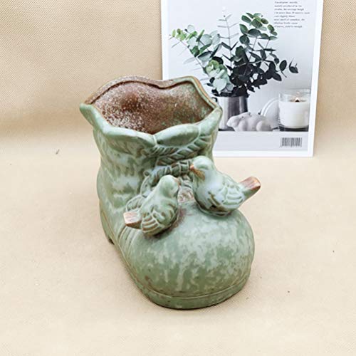 Happyyami 1PC Shoe Pot Ceramic Flower Planter Cactus Pot Retro planters Rustic Tabletop Flower Pot Novelty Succulent planters Farmhouse Flower Pots Small Bonsai Pot Juicy Ceramics Succulents