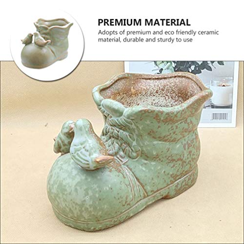 Happyyami 1PC Shoe Pot Ceramic Flower Planter Cactus Pot Retro planters Rustic Tabletop Flower Pot Novelty Succulent planters Farmhouse Flower Pots Small Bonsai Pot Juicy Ceramics Succulents