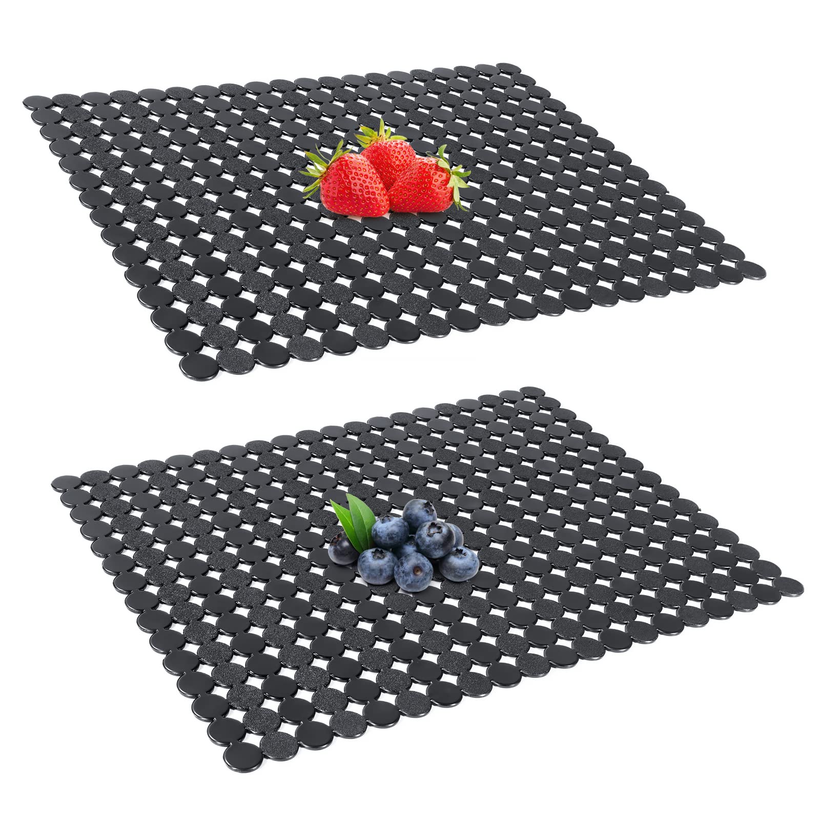 2 Pcs Kitchen Sink Mats, OTHWAY PVC Sink Mat Protector For Stainless/Porcelain Steel Sink, 15.8" x 11.8"inch XL Mats for Kitchen Sink, Quick Draining Dish Drying Mats (Black)