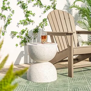 glitzhome modern decorative garden stool heavy duty patio sturdy faux terrazzo garden stool side table plant table for indoor covered outdoor, 17.75”h, white