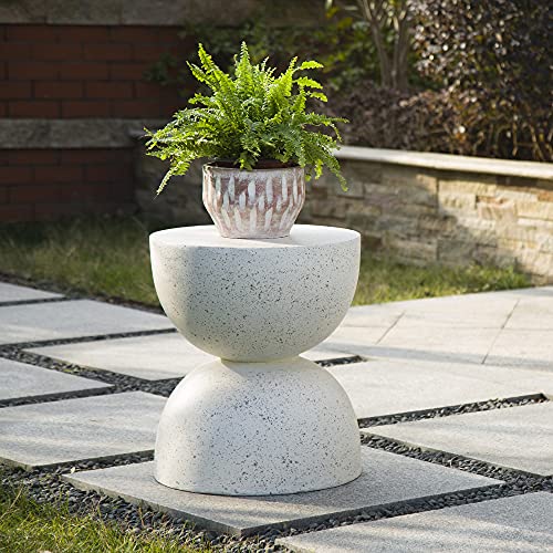glitzhome Modern Decorative Garden Stool Heavy Duty Patio Sturdy Faux Terrazzo Garden Stool Side Table Plant Table for Indoor Covered Outdoor, 17.75”H, White